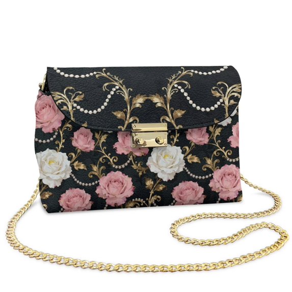 KUIFORTI Pink Rose Crossbody Leather Bags for Women Hard-Wearing Portability Woman Shoulder Bag Handbags Fashion Small Bag with Removable Chain for Work Shopping