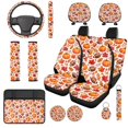 thumbnail image 1 of KUIFORTI Pumpkin Print Automobile Seat Cover Sets Comfortable Set 14 Pcs Automotive Front Seat & Bench Back Seat Cover with Car Cup Coasters Universal fit for SUV Van Sedan Truck Soft Anti Slip, 1 of 3