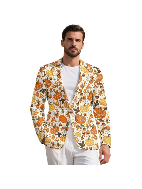 Pumpkin Sunflower Men's Suit Jacket Regular Fit Sports Jacket Skin‑friendly Notched Lapel Comfortable Blazer for Business Travel Office Work Graduation