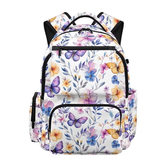 KUIFORTI Purple Butterfly Girls Backpack Kids Bookbag Lightweight with Adjustable Straps Front Pockets Back to School Supplies