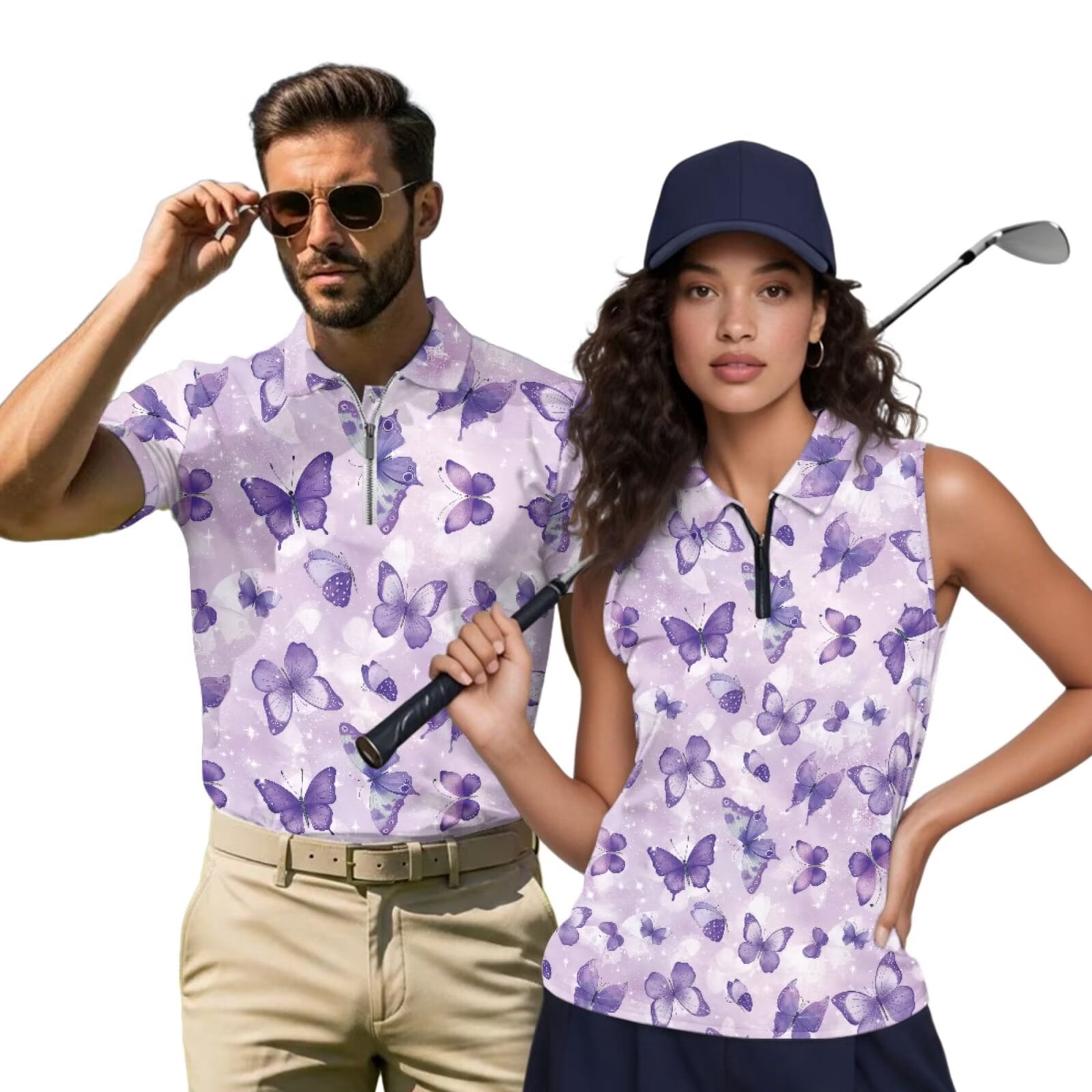 KUIFORTI Funny Couple Golf Shirts Black Camouflage Couple Golf