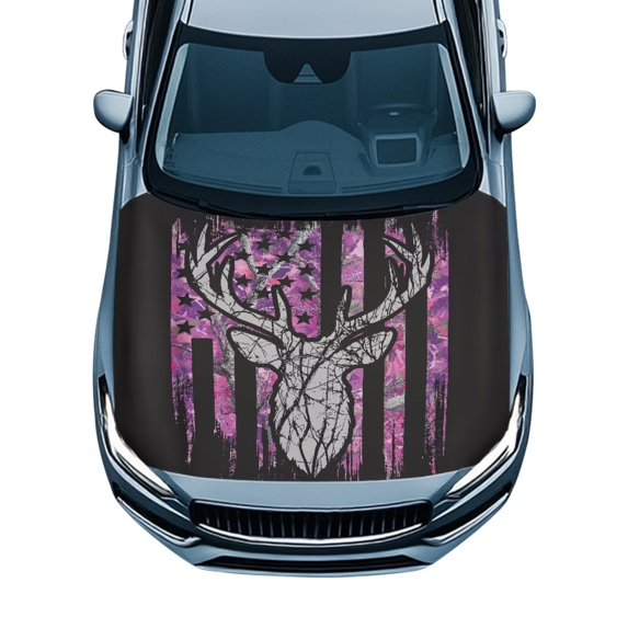 KUIFORTI Purple Deer Flag Print Car Hood Cover Stretchable All-Weather Hood Protector Universal Fit Easy Install Auto Accessory for Sedans Trucks SUVs Pickups