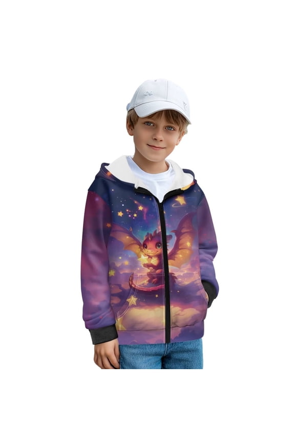 Purple Dragon Boys Sweatshirt Fleece-Lined Warm Active Performance Zip Up Hoodies for Boys Comfortable Hooded Coat Casual Outerwear for Spring, Fall and Winter