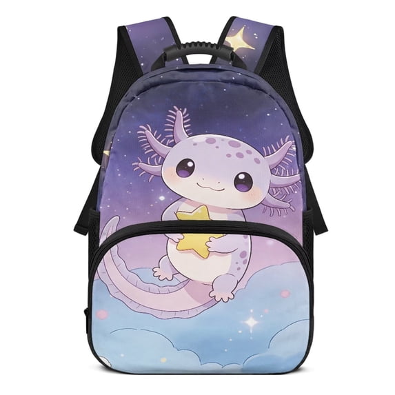 KUIFORTI Purple Star Axolotl Children's Backpack 17 Inch Kids School Bookbag with Adjustable Straps Fits for Elementary Primary Middle Back to School Gifts for Students