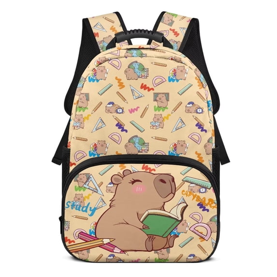 KUIFORTI Reading Capybara Children's Backpack 17 Inch Lightweight Kids Bookbag with Multiple Pockets for Elementary Primary Middle School Back to School Gifts for Students