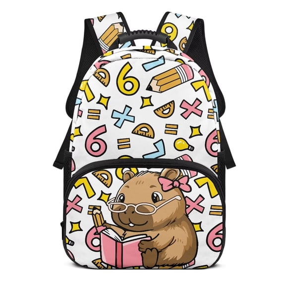 KUIFORTI Reading Capybara Kids Backpack Boys Girls Bookbag Durable Polyester School Bag with Laptop Compartment Back to School Gifts