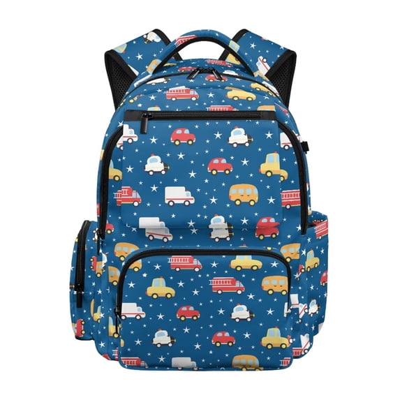 KUIFORTI Red Car Print Boys Backpack Kids School Bag Durable Polyester with Side Pockets Adjustable Straps Back to School Gifts