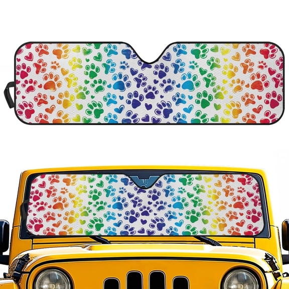 KUIFORTI Red Dog Paw Print Sunshade Windshield Cover Front Windshield Shade for Sun, Heat and UV Rays Keep Car Cooler Compatible with Jeep Wrangler JL JLU & Jeep Gladiator