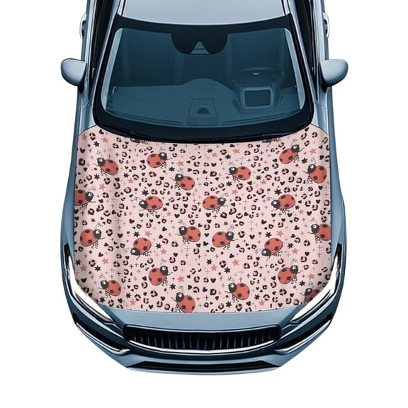 KUIFORTI Red Ladybug Car Hood Cover Protector, Easy Installation Fade-Resistant Hood Wrap Protector, Weatherproof Removable for Sedans, Trucks, SUVs, Pickups