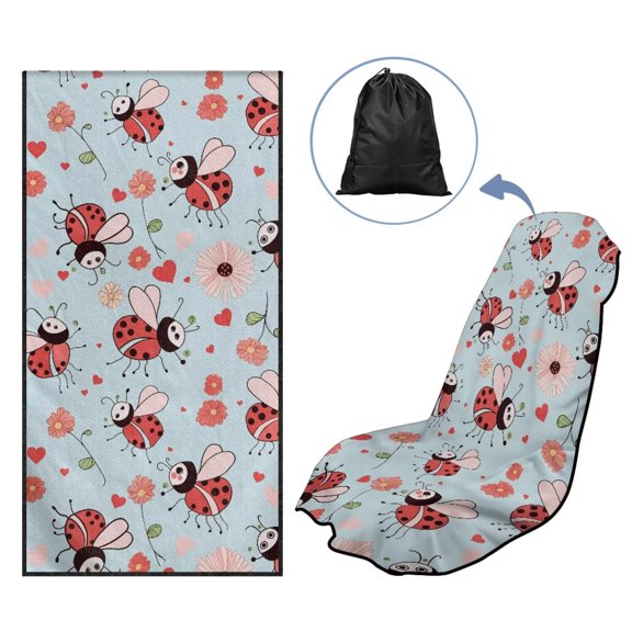 KUIFORTI Red Ladybug Floral Car Seat Cover Towels Front Seats Sweatproof Easy to Install for Gym, Running, Yoga & Vehicle Protection Automotive Towels Seat Protector Cover Blanket