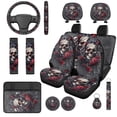 thumbnail image 1 of KUIFORTI Red Rose Skull Car Seat Covers All-Season Protection Set of 14 Front Rear Seat Covers with Arm Rest Cover Car Suitable for Cars, SUV and Trucks Soft Elastic Fabrics, 1 of 7