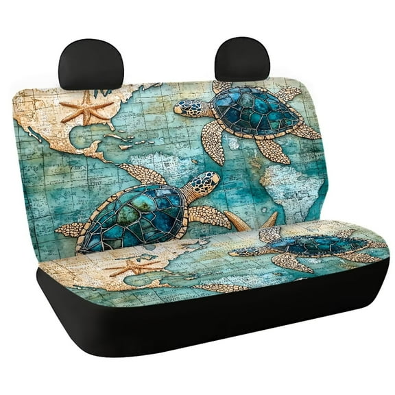 KUIFORTI Retro Car Back Seat Covers Non Slip Rear Bench Seats Protectors Machine Washable, Map Turtle Car Interior Accessories Universal Fit for Most Vehicles