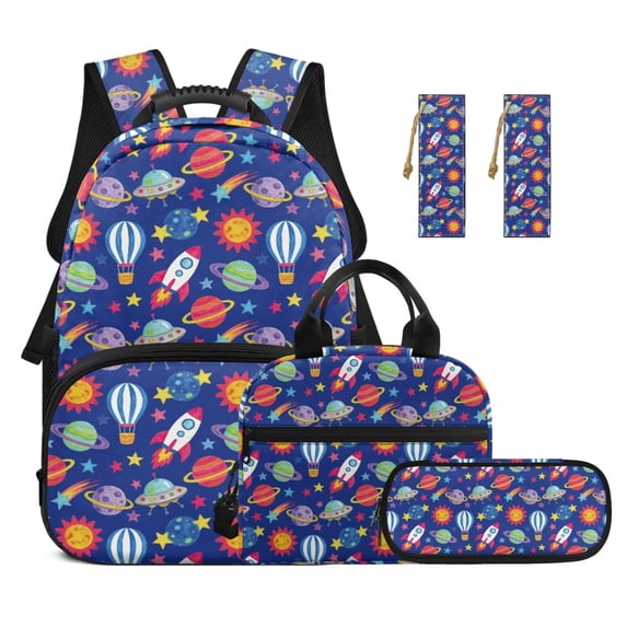 KUIFORTI Rocket Planet Bookbag and Lunchbox Backpack Set of 4 2Piece Bookmark Outdoor Teen Boys Bookbag Suitable for Elementary Middle High School Fashion