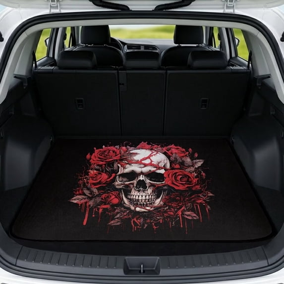 KUIFORTI Rose Skull SUV Trunk Mat Cargo Mat Rear Trunk Line Practical Auto Interior Accessories Durable Suitable for Most Car Models 29" x 39"