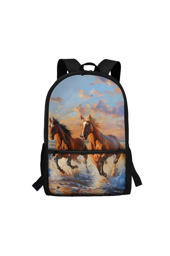 Running Horse Backpack For School Girls 4th Grade Kids Bookbag Backpack For Middle School Boys Lightweight Daypacks Rucksack with Front Compartment