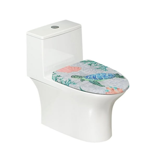KUIFORTI Sea Turtle Toilet Seat Lid Cover Reusable Toilet Lid Cover Fabric Elastic Toilet Cover Universal Fit Elongated Oval Round Lid