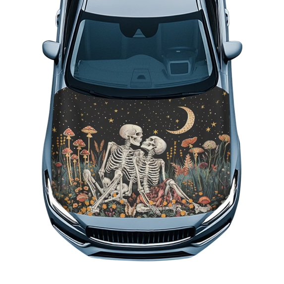 KUIFORTI Skeleton Floral Moon Star Car Hood Cover, Stretchable Fade-Resistant Hood Wrap Protector, Fit for Cars Sedans Trucks SUVs Pickup Auto Accessories