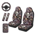 thumbnail image 1 of KUIFORTI Skull Flowers Front Car Seats Cover 6 Pack with Auto Center Console Armrest Pad Steering Wheel Cover Auto Seat Belt Cover Full Protection Fit for Cars SUV Sedans, 1 of 6