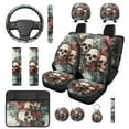 thumbnail image 1 of KUIFORTI Skulls Rose Car Seat Covers Set of 14 with Auto Center Console Armrest Pad Car Headrest Covers Steering Wheel Cover Seat Belt Pads Cars Cup Coasters for Most Cars, 1 of 7