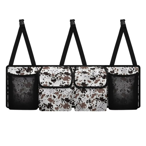 KUIFORTI Small Trunk Organizer Bag Cow Print Car Backseat Trunk Organizer - Auto Hanging Seat Back Storage - Multipurpose Cargo Accessory - Space Saving Facilitator for SUV, Hatchback, Crossover, Van