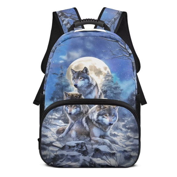 KUIFORTI Snow Moon Wolf Print Children's Backpack Lightweight Kids School Bookbag with Adjustable Straps Suitable for Elementary Middle Back to School Gifts for Students