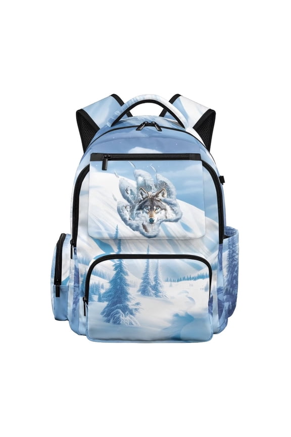 Snow Wolf Print Teens School Rucksack Lightweight Student Bookbag with Adjustable Straps, Multi Pockets for Middle High School Daily Use