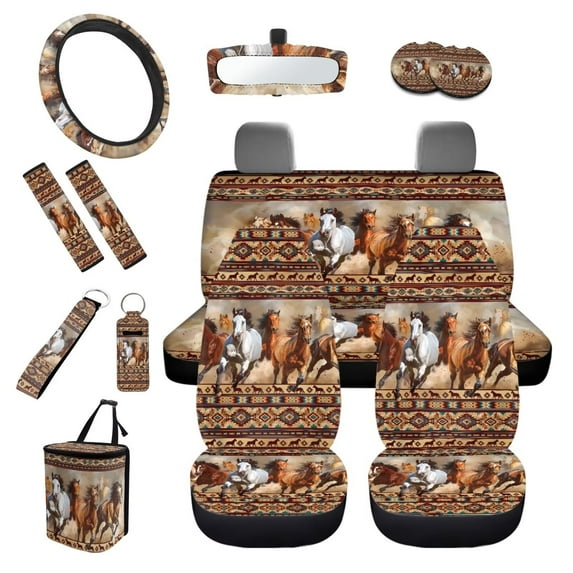 KUIFORTI Snowman Print Car Seat Covers Full Set 13 Piece Seat Covers Steering Wheel Cover Seat belt Cover Pad Keychain Lipstick Protector Car Cup Coasters Car Trash Bag Rear View Mirror Cover