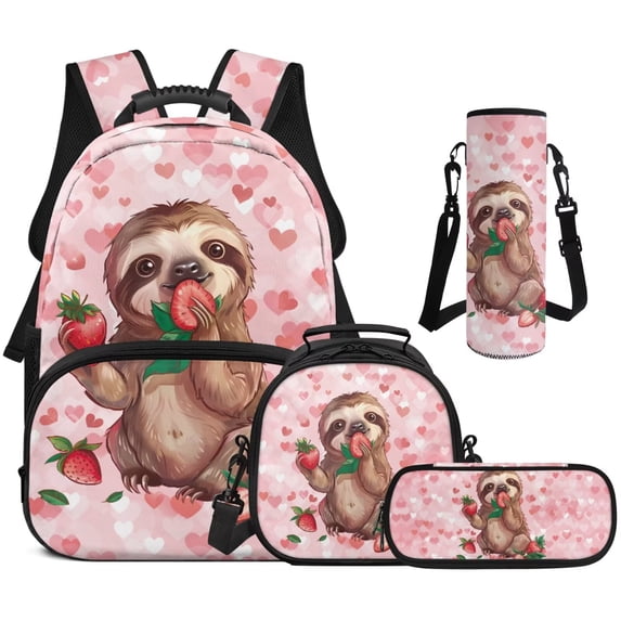 KUIFORTI Strawberry Animal Lightweight Kids Backpack with Lunch Box Pencil Case 4 Piece Set for Elementary Primary Middle School Boys Girls Back to School Gifts Supplies