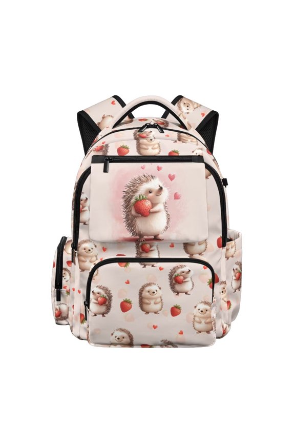 Strawberry Hedgehog Kids School Bookbag for Girls Large Capacity Backpack with Shoulder Straps for Elementary Primary Students Daily Use