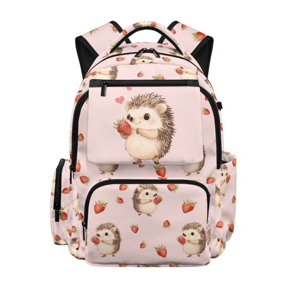 KUIFORTI Strawberry Hedgehog Print Girls School Bag Kids Bookbag Large Capacity with Adjustable Straps Water Resistant Backpack for Primary Middle School Student