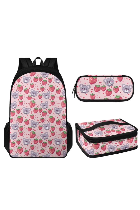 Strawberry Koala Travel Backpack Messenger Bag Lunch Bag Pencil Pouch Purse Zipper Pouch
