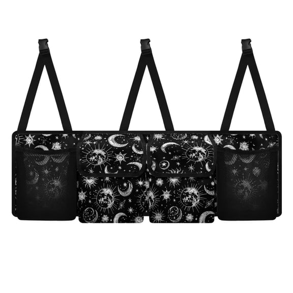 KUIFORTI Sun and Moon Car Trunk Organizer Small Hanging, Car Organizer SUV Backseat Hanging Car Storage Organizer with Lids Collapsible Cargo Storage Black