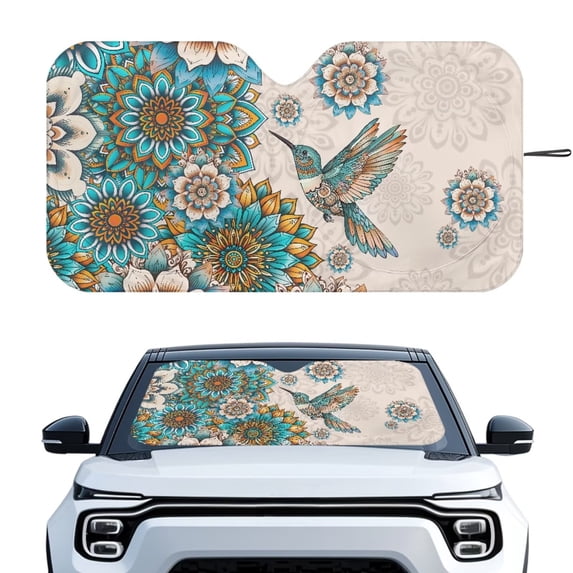 KUIFORTI Sun Shade Car Windshield Women Mandala Hummingbird Sun Screens for Cars, Sedans, SUVs, Trucks, Hatchbacks, Reusable Front Window Heat Insulation Protection