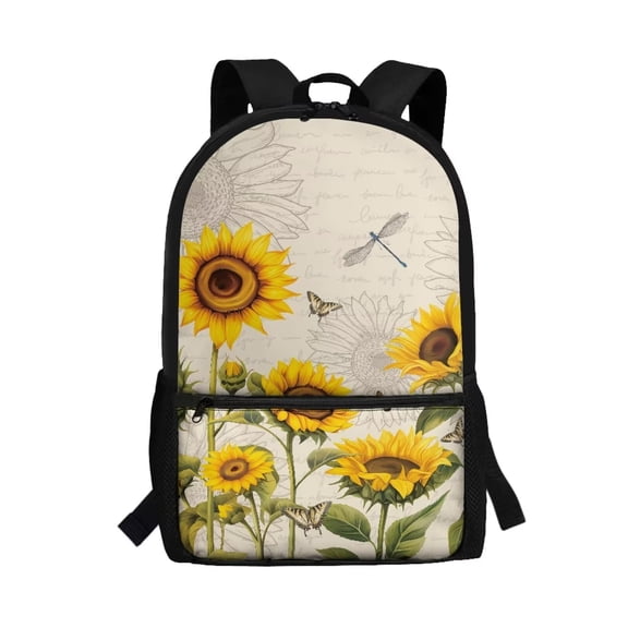 KUIFORTI Sunflower Backpack For Kindergarten Girls Dragonfly Bookbag With Adjustable Padded Shoulder Straps 17 Inch Large Lightweight Backpack Casual Daypack School Bag for Student Boy