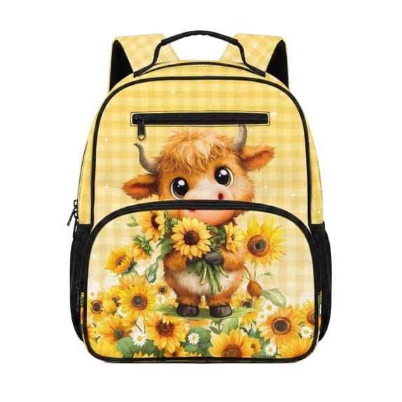 KUIFORTI Sunflower Cow Toddler Backpack Girls Kids School Bag with Side Pockets Adjustable Straps 13.5 Inch for Preschool Kindergarten Back to School Supplies