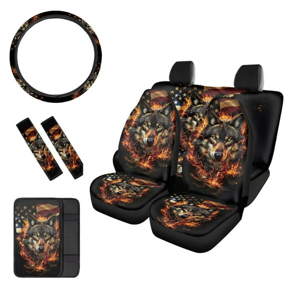 KUIFORTI Sunflower Dragonfly Front Seat Covers for Cars with Split Rear Bench Back Seat Cover Navajo Aztec Tribal Steering Wheel Covers Car Armrest Cover Safety Belt Pads,8 Pcs