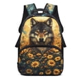 thumbnail image 1 of KUIFORTI Sunflower Golden Wolf Children's Backpack 17 Inch Kids School Bookbag with Side Pockets Suitable for Elementary Primary Middle Back to School Gifts for Teens Students, 1 of 7