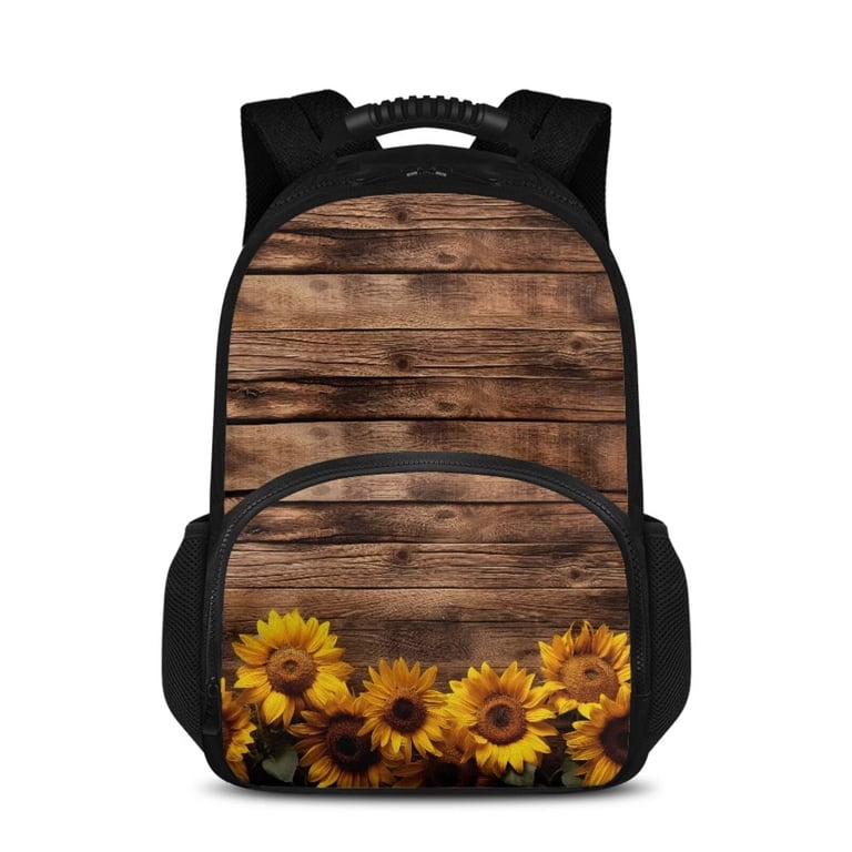 KUIFORTI Sunflower Lunch Backpack for Women Men Brown Wood  display picture 2