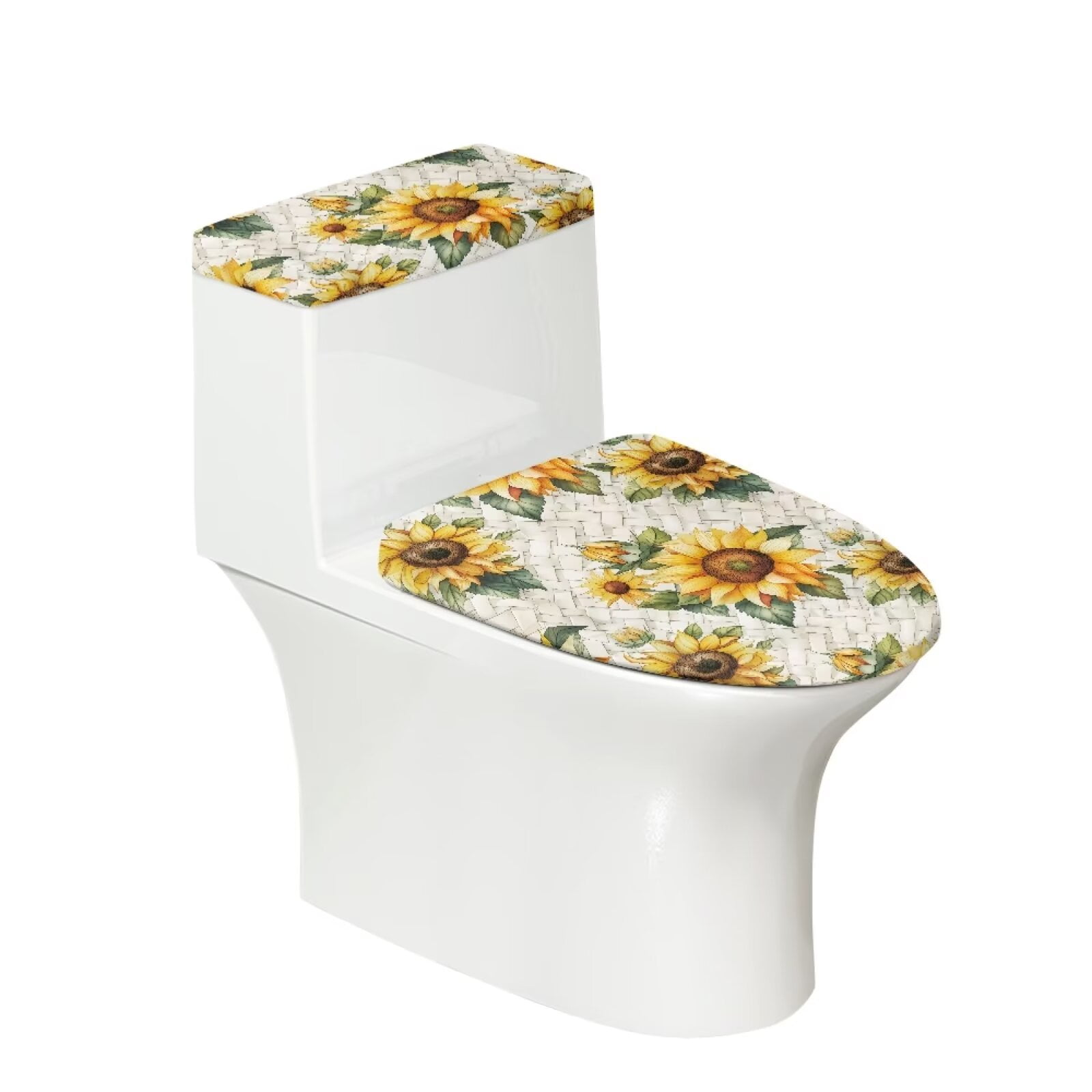 KUIFORTI Sunflower Toilet Tank Cover Set of 2,Toilet Lid Cover Washable