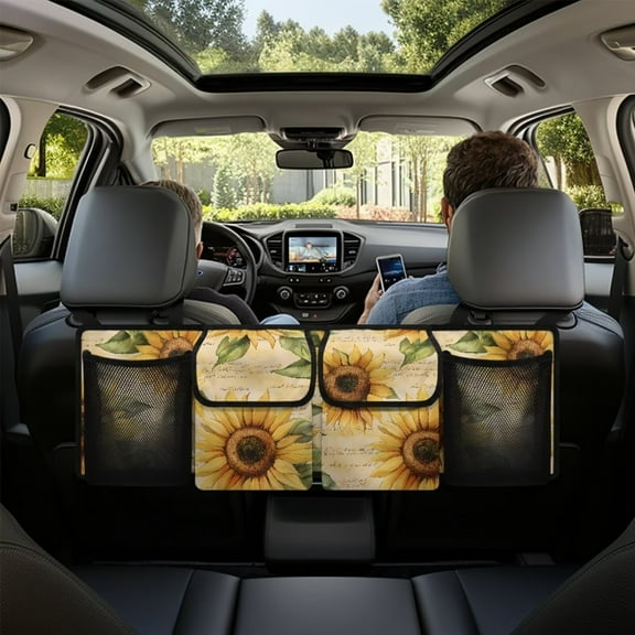 KUIFORTI Sunflower Trunk Organizer for Car, Large-Capacity Trunk Storage Organizer with 4 Pocket, Butterfly Car Decor Fashion Car Organizers, Keep the Car Clean and Tidy
