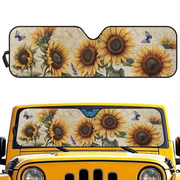 KUIFORTI Sunflower Windshield Sun Shade Durable Front Window Shades Cover for Windshield Sun Visor Easy to Install Compatible with Jeep Wrangler JL JLU & Jeep Gladiator