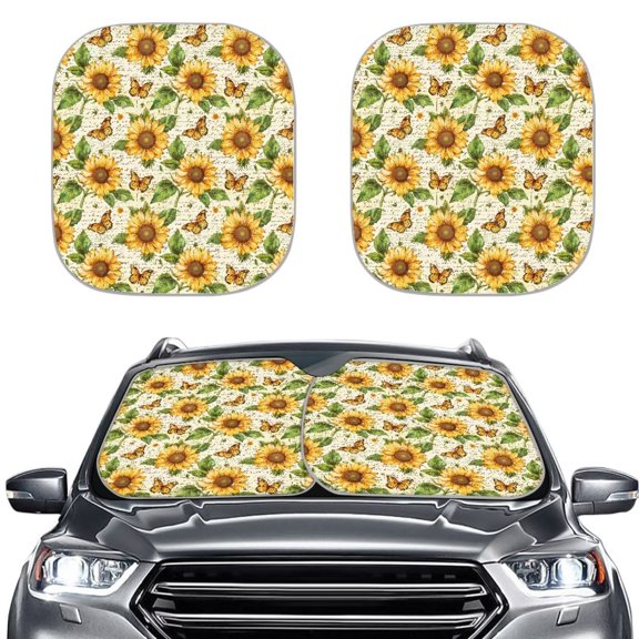 KUIFORTI Sunflower Windshield Sun Shade, Foldable Automotive Interior Sun Protection, 2 Pieces Car Window Shade Front Windshield Cover for Sun, Heat and UV Rays