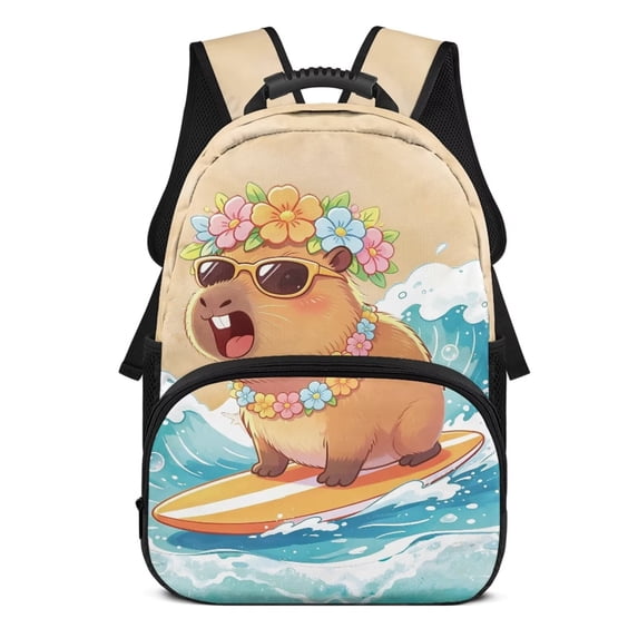 KUIFORTI Surfing Capybara Print Kids Backpack Lightweight Large Capacity School Bag with Adjustable Straps Suitable for Elementary Primary Middle Students Back to School Essentials