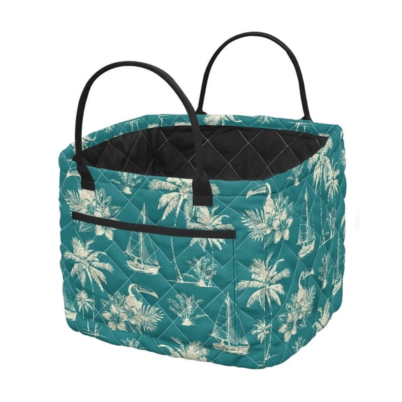 KUIFORTI Tree Palm Print Collapsible Quilted Storage Basket for Organizing Laundry Hamper with Easy Carry Handles Portable Storage Baskets for Home, Picnic, Clothes & Toys