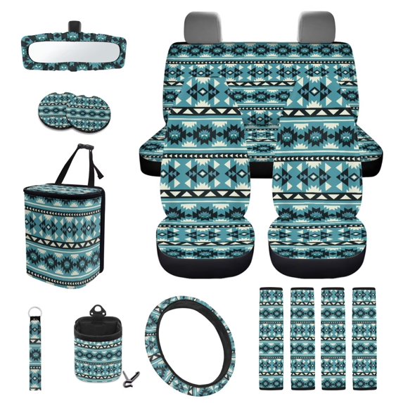 KUIFORTI Tribal Aztec Car Seat Cover Set Set 15 Pcs Automotive Front Seat & Bench Back Seat Cover Durable Anti Slip Universal Fit for Vehicles,Cars,Suvs,Vans,Sedans