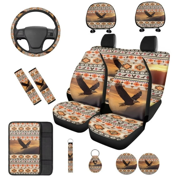 KUIFORTI Tribal Aztec Car Seat Covers Full Set 14 Pieces with Headrest Covers for Car Steering Wheel Cover Auto Center Console Pad Cars Seat Belt Cover for Cars Sedans SUVs