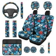 thumbnail image 1 of KUIFORTI Tropical Flower Automobile Seat Covers Set of 14 with Auto Center Console Armrest Pad Car Steering Wheel Cover Auto Seat Belt Cover Car Headrest Covers for Most Cars, 1 of 7