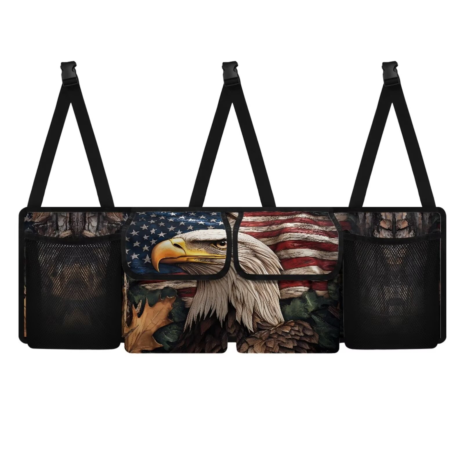 KUIFORTI Trunk Organizer Bald Eagle Car Trunk Organizers for Women Animal Print Back Seat Car Organizer with 4 Pockets Are Deep Enough That Things Won't Sag or Fall Out, Machine Washable
