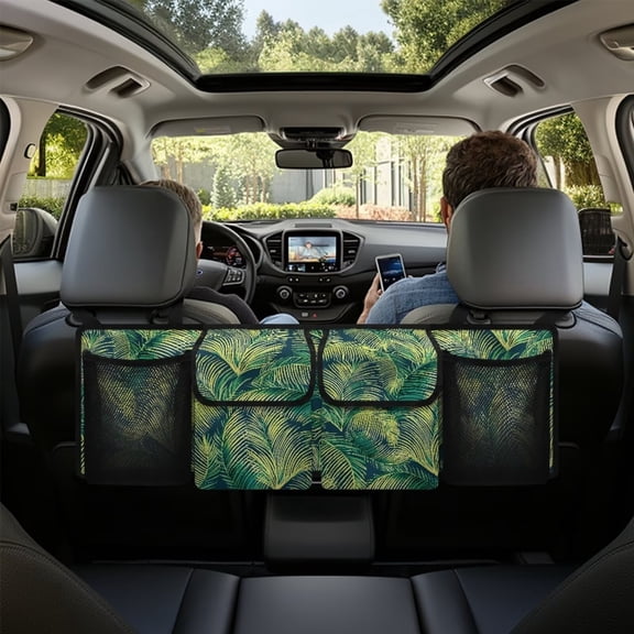 KUIFORTI Trunk Organizer for SUV Car Storage Organizer, Oxford Cloth Easy to Install Space-Saving Car Backseat Organizers Tropical Leaf Car Trunk Organizers for Women, Frees Trunk Floor
