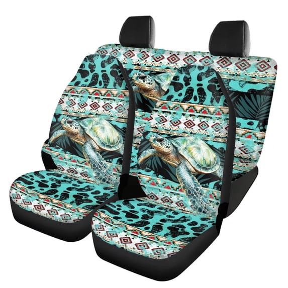KUIFORTI Turtle Car Seat Cover Set Green Leopard Print Car Seat Covers Full Set Fashion Car Interior Accessories Easy to Install Auto Car Front Seat Covers Universal Fit for Most Auto Truck Van SUV